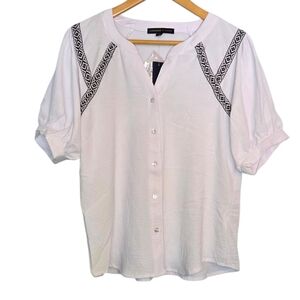 NWT Adrienne Vittadini Puff Sleeve Button Up Blouse Size S